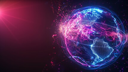 Poster - A digitally rendered, abstract Earth with glowing lines and nodes, representing global connectivity.