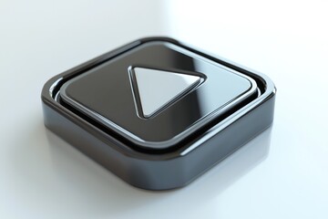 Fototapete - 3D play button icon, modern and sharp design with sleek features on a white background.