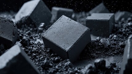 Poster - Fresh concrete setting in intricate macro detail with unique textures Generative AI