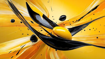 Poster - vibrant black and yellow abstract artwork with bold, flowing brush strokes in motion