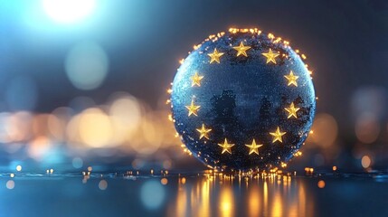 Poster - Glittering globe with European stars illuminated in a vibrant 4k animation