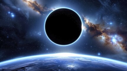 Wall Mural - Abstract black hole with a swirling nebula and stars, black hole abstract in the universe with a supernova explosion.
