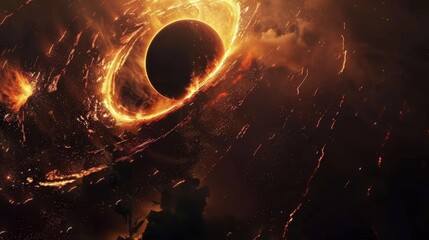 Wall Mural - Abstract black Hole in the dark sky with a Glow of light, Black hole abstract with a swirling nebula and galaxies.