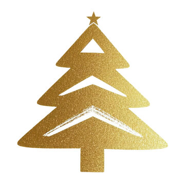 Minimalist Christmas tree, golden lines, abstract design, stylized holiday art, simple star topper on transparent background