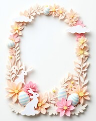 Aufkleber - Easter themed paper cutout decorations, including flowers, bunny and eggs, are arranged in oval shape