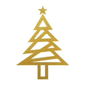 Minimalist Christmas tree, golden lines, abstract design, stylized holiday art, simple star topper on transparent background