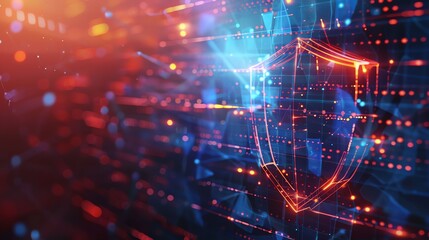 Poster - A digital shield glows brightly in a background of red and blue lights.