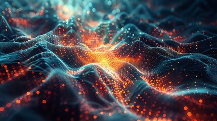 Poster - An abstract digital background with glowing orange lines and nodes.