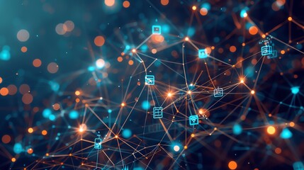 Poster - Abstract digital network with glowing nodes and lines, representing technology and connectivity.
