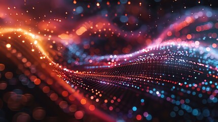Poster - Abstract digital background of glowing red and blue lights with a subtle grid pattern.