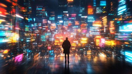 Poster - Exploring a vibrant futuristic cityscape filled with dynamic neon lights and animated displays