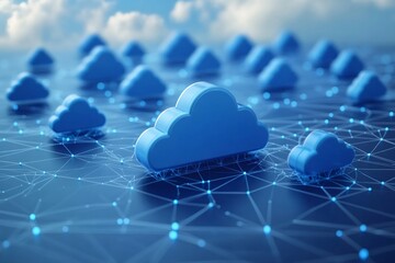 Poster - Cloud computing network connecting multiple devices sharing data on futuristic server