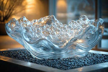 Poster - Elegant glass bowl filled with clear bubbles displayed in a modern interior setting