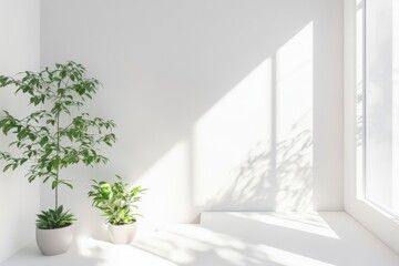 Poster - Bright and airy indoor space featuring plants and sunlight in a minimalist design