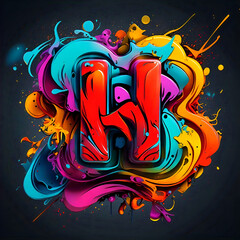 Wall Mural - vibrant graffiti art featuring a colorful 'h' with dynamic splashes of red blue yellow and purple hu