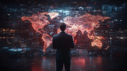 Fototapete - Global networking interface showcases advanced data visualization in 4K animation