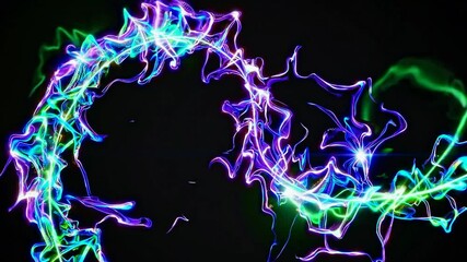 Fototapete - Swirling plasma trails flow from a vibrant light beam, creating colorful abstract shapes in a dark, empty space, evoking a sense of energy and dynamic motion