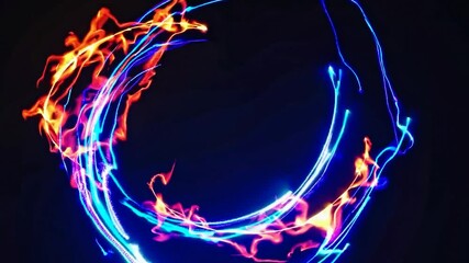 Poster - Light painting forming a vibrant, energetic circle with streaks of orange, red, pink, and blue light against a dark backdrop, evoking a sense of motion, energy, and creativity