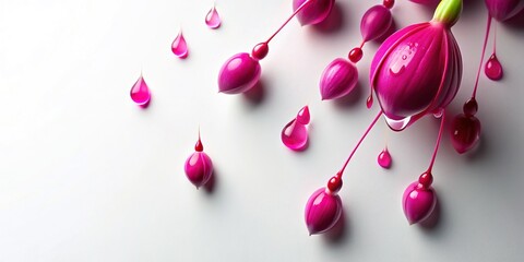 Wall Mural - fuchsia drops: modern futuristic flat lay product photo with copy space
