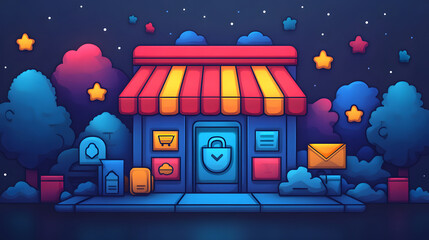 Online app marketplace concept, flat vector, digital storefront, mobile-friendly interface, vibrant background