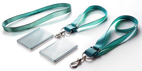 Wall Mural - lanyards flat lay: top-down view with glass reflection & copy space