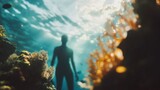 Silhouette underwater, coral reef