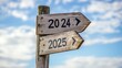 © MDRifat - 'Wooden Sign Welcoming 2025 and Saying Goodbye to 2024: A Symbol of New Beginnings and Business Opportunities'