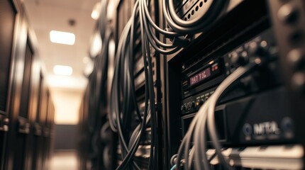 Aufkleber - server room, server racks filled with networking equipment and cables, showcasing the complexities of data storage and communication
