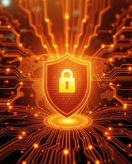 Poster - a digital shield with a padlock, representing cybersecurity, data protection, and online safety