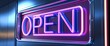 © Ocelia_Mg - A bright neon open sign stands out against a dark backdrop, glowing with lively colors. This eye-catching display invites people to explore the space, adding a touch of excitement at night
