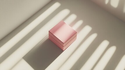 Poster - soft pink gift box placed on a light surface with dramatic shadows, evoking a serene atmosphere
