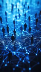 Aufkleber - 3d rendered abstract representation of human connection through networked figures on blue background