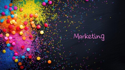 Poster - A colorful splash of powdered pigments on a dark surface featuring the word Marketing.