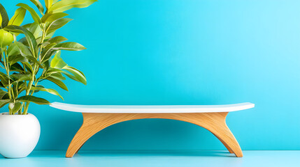 Poster - Modern furniture with a plant against a turquoise background