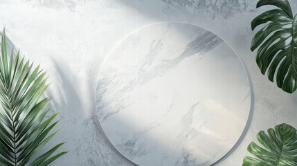 Poster - minimalist botanical display: a flat lay composition featuring a neutral circular platform, encircle