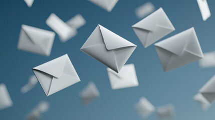 Poster - A bunch of white envelopes are flying in the air