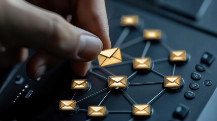 Poster - A person is holding a piece of paper with a bunch of emails on it