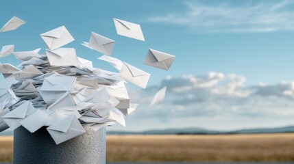 Poster - A pile of white envelopes is flying through the air