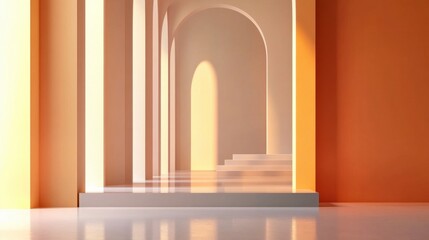 Poster - A white archway with a staircase leading up to it