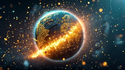 Poster - Creative animation showcasing a glowing world with sparkling particles in vibrant 4k quality