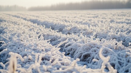 Wall Mural - icy embrace, a frosty field glistens under the soft winter sunlight