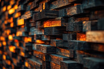 Poster - abstract wooden texture with warm orange and black tones, creating a rustic yet modern pattern perfe