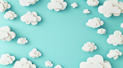 Poster - cloudscape of dreams: overhead view of fluffy cloud shapes arranged on a blue backdrop, perfect for 