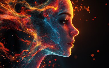 Aufkleber - A digital representation of user profiles with vibrant data streams flowing between them, emphasizing the importance of connectivity and information flow in a networked system