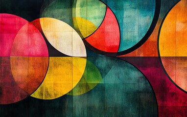 Poster - A vibrant abstract composition of various circles linked by lines, creating a bold and visually captivating design with dynamic, colorful energy