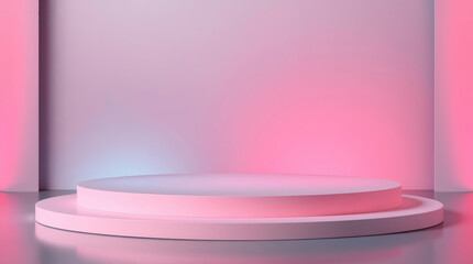 Aufkleber - a minimalist pink stage illuminated with soft lighting, creating a modern and elegant display for product. The lighting adds depth and vibrancy