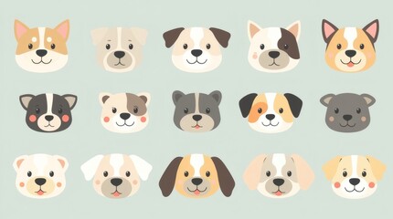 Poster - a collection of adorable dog faces, each with its own unique expression and appearance, arranged in a grid format