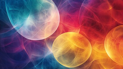 Poster - A visually engaging, colorful abstract pattern with multiple circles linked by lines, creating an intricate and dynamic design full of energy