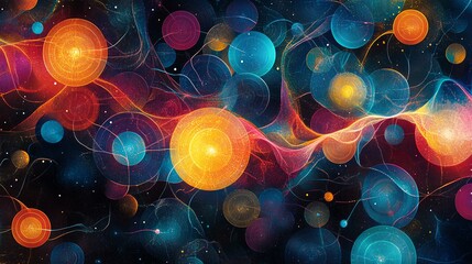 Poster - An abstract design featuring colorful circles interconnected by lines, forming a captivating and intricate pattern with a blend of vivid colors