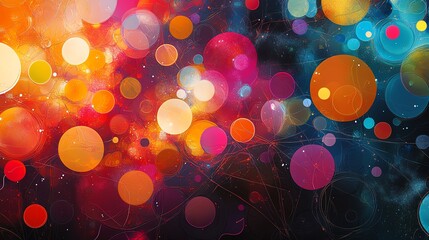 Poster - An abstract design featuring colorful circles interconnected by lines, forming a captivating and intricate pattern with a blend of vivid colors